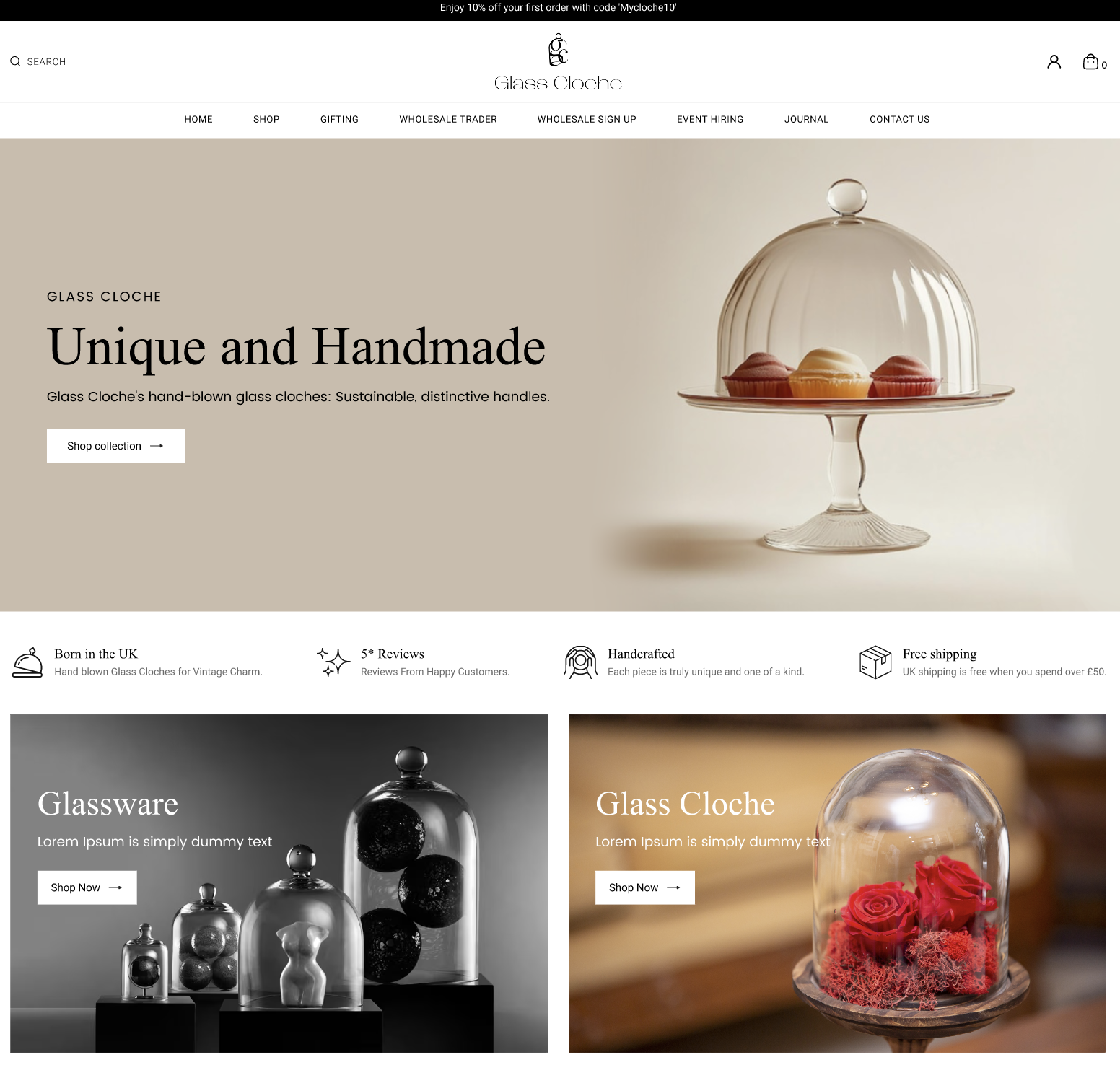 Glass Cloches // Shopify + SEO + PPC